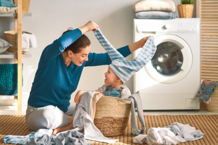 stay at home parent doing laundry