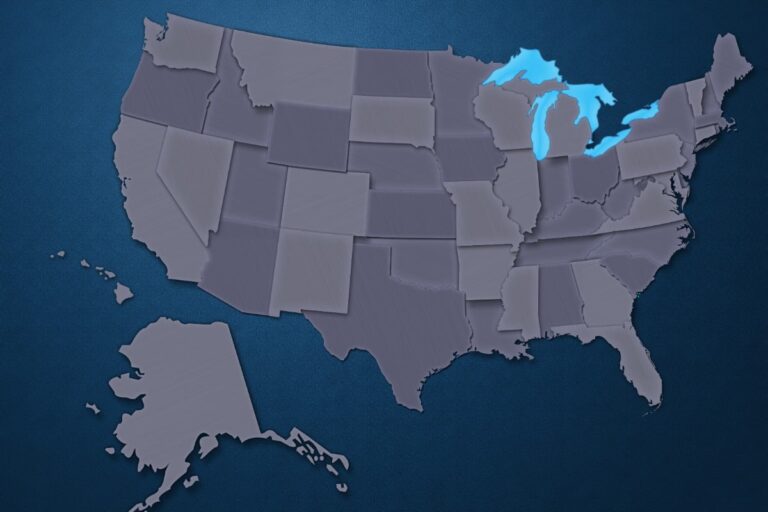 Map of the United States with Hawaii and Alaska to the lower left