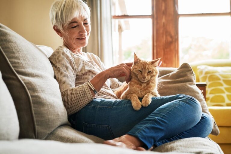 older lady and cat