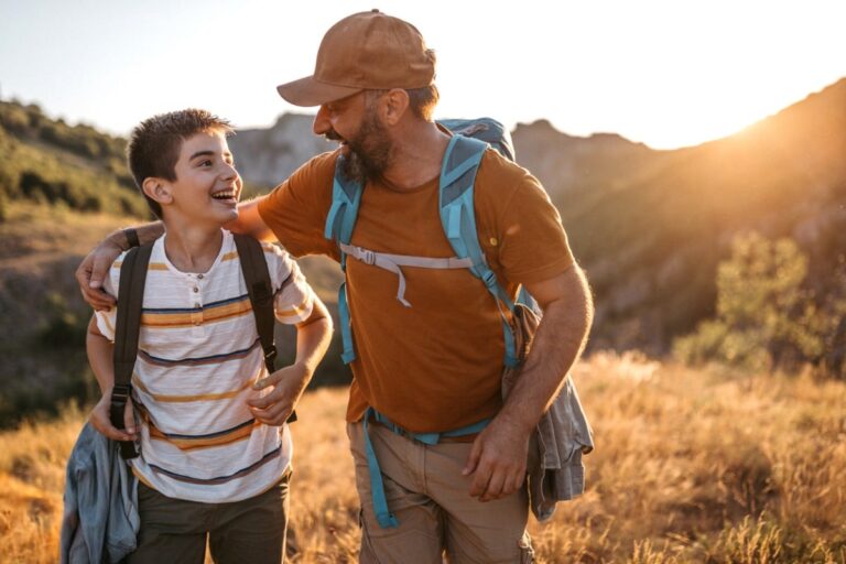 Dad and son hiking